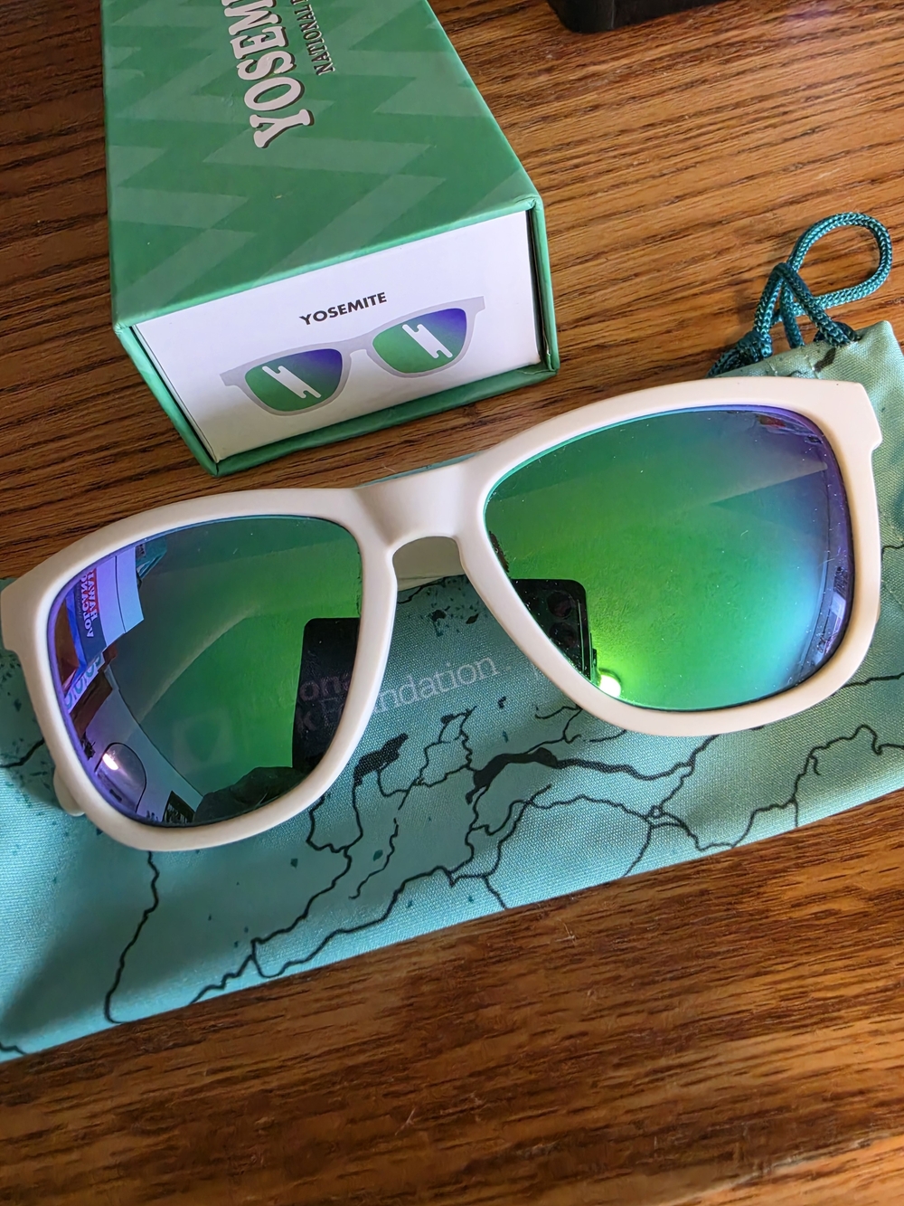 Yosemite Women’s White Frame Sunglasses with Green Mirror Lenses